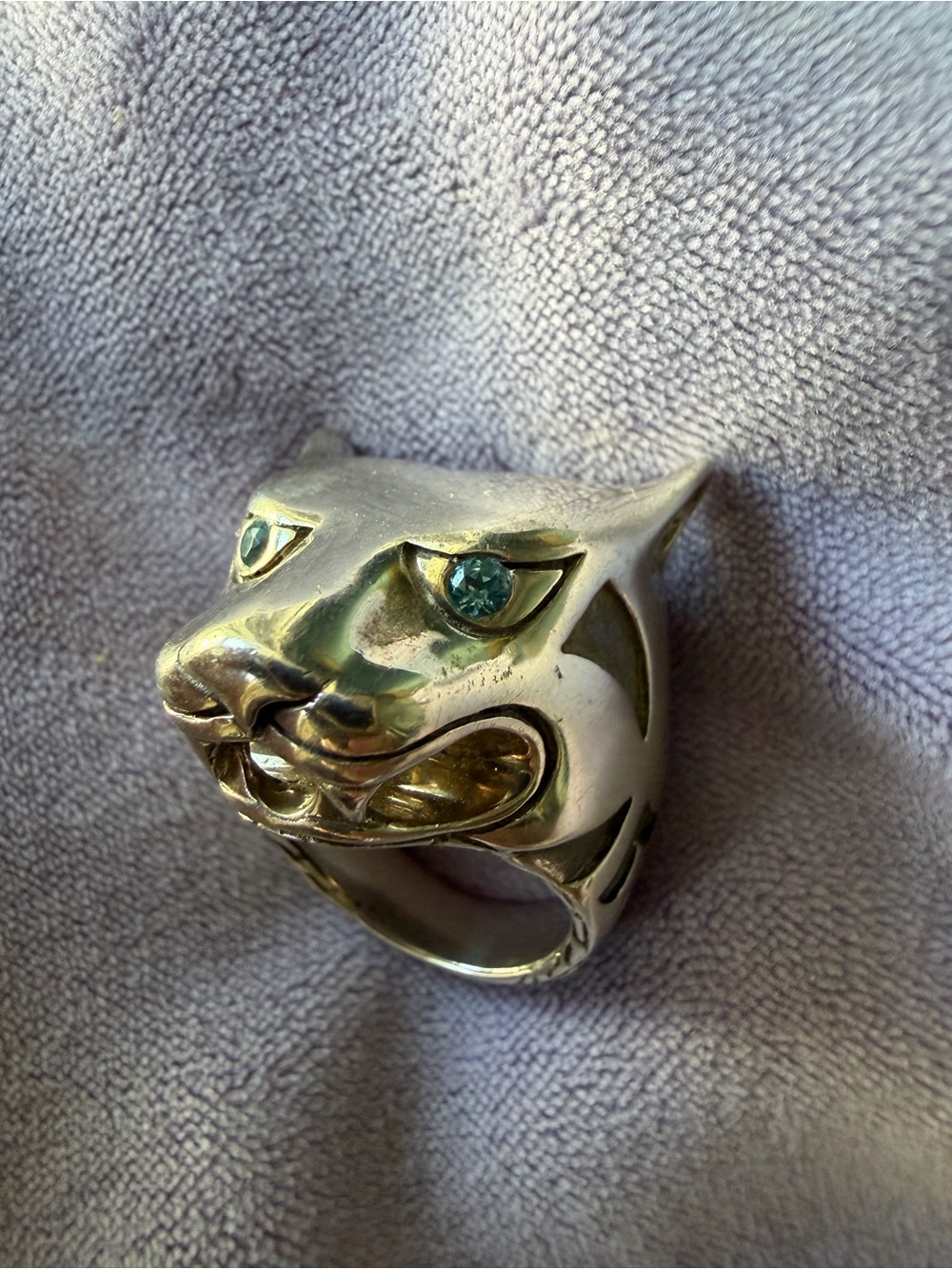 John Hardy Heavy Silver Panther Head Ring with Blue Sapphire Eyes - Size 7 - Picture 5 of 5